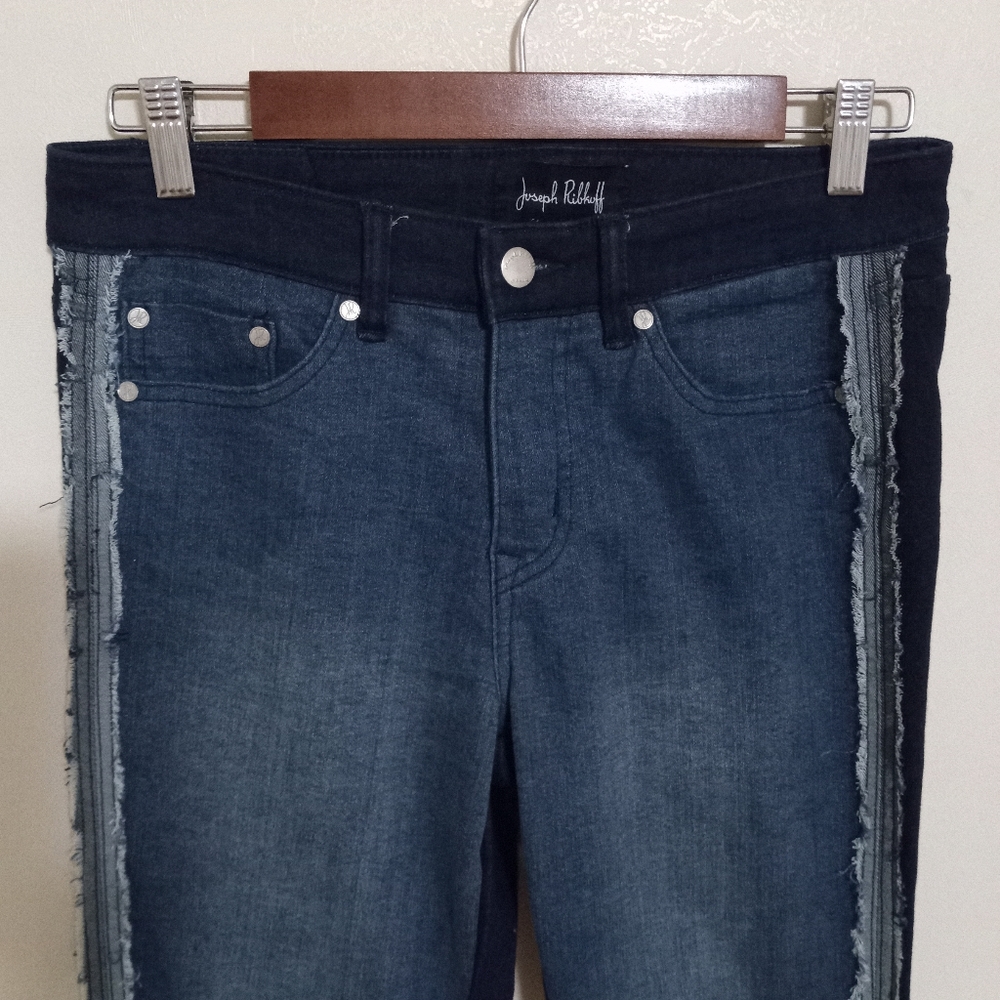 Joseph Ribbkoff 6 Reverse Side Fray Stripe Skinny Stretch Jeans - Picture 10 of 16